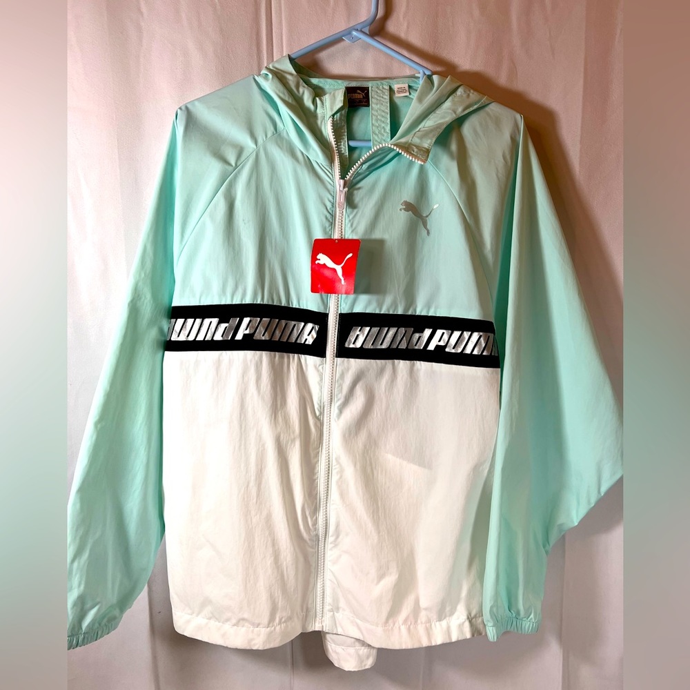 PUMA Lightweight Windbreaker Jacket Hood Full Zip Colorblock Performance Small